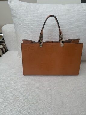 Zara Tan Structured Tote Bag with Silver Hardware